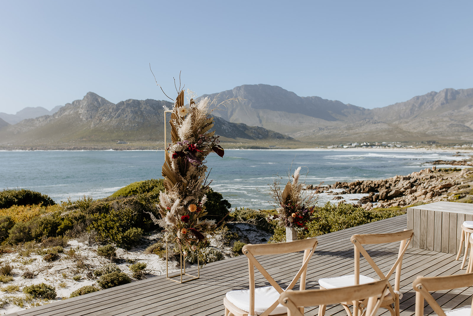 The ceremony setup for an intimate wedding in Pringle Bay, Western Cape