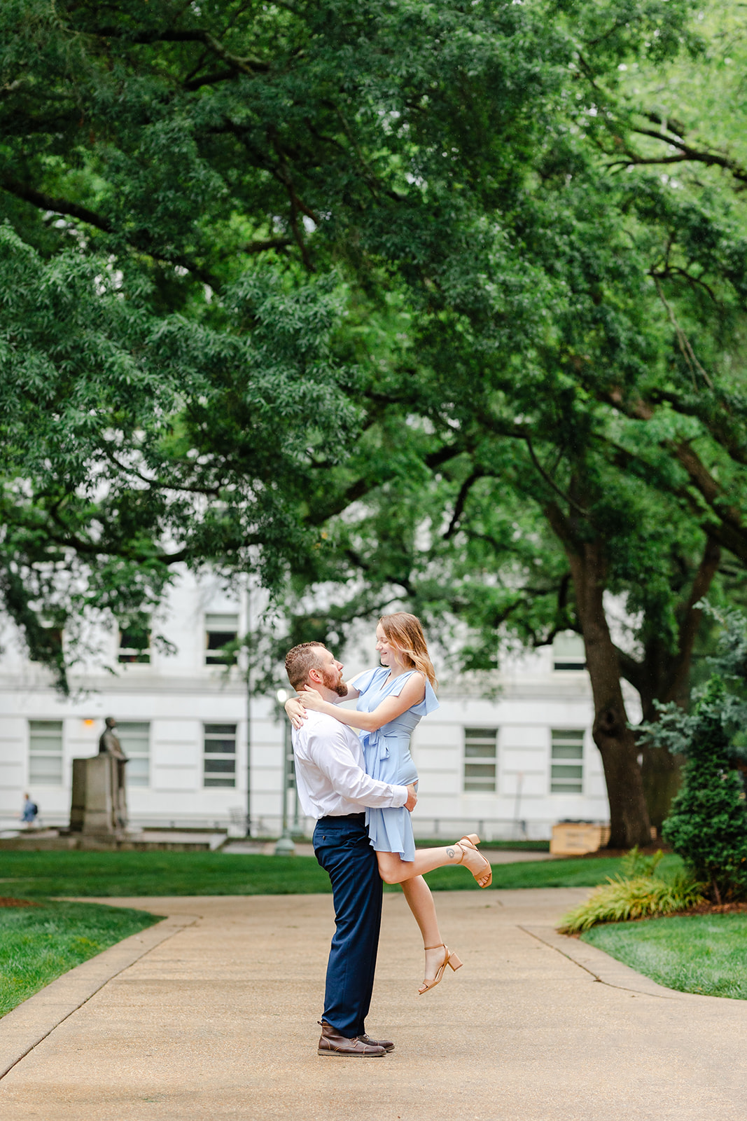 Couple in downtown Raleigh for their engagement session