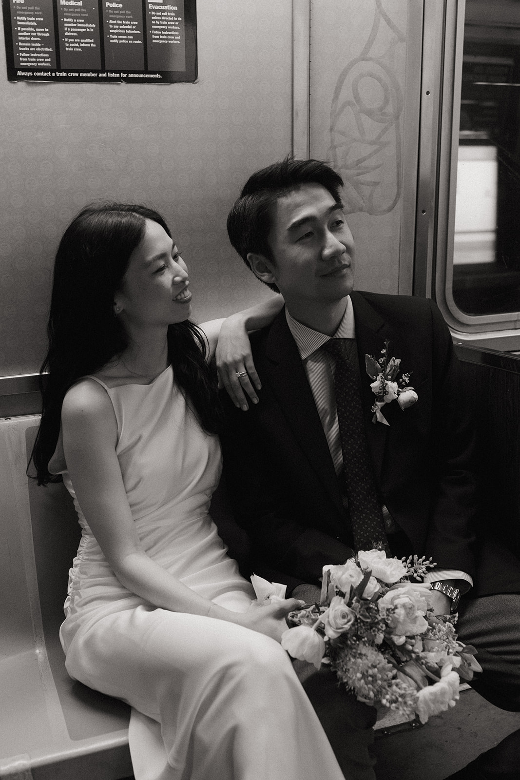 nyc bride and groom on the subway