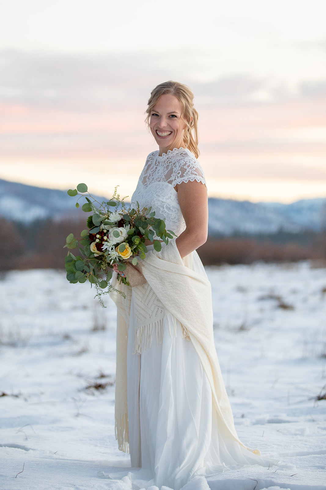 Bridal portrait of eloping bride in mountain meadow in South Lake Tahoe, CA 