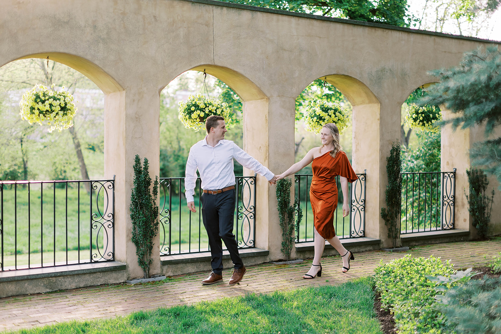 A couple has their Lancaster Engagement Session at conestoga house and gardens
