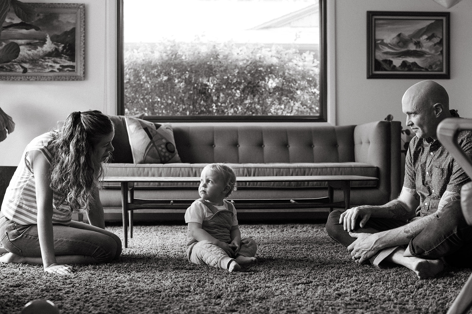 Candid Family Portrait Photography in Portland in black and white