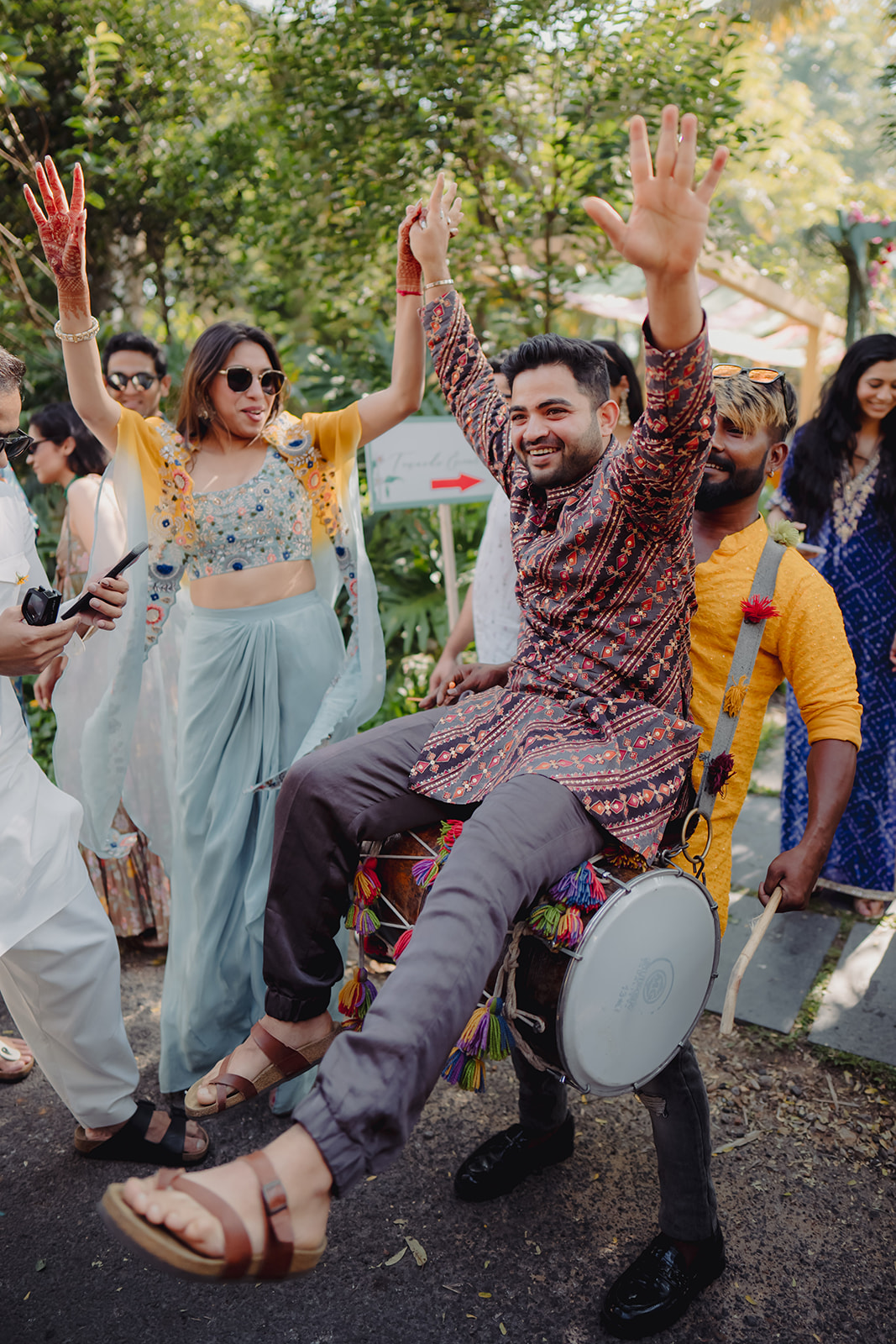 Energetic groom: Dancing with enthusiasm to the traditional dhol tunes.
