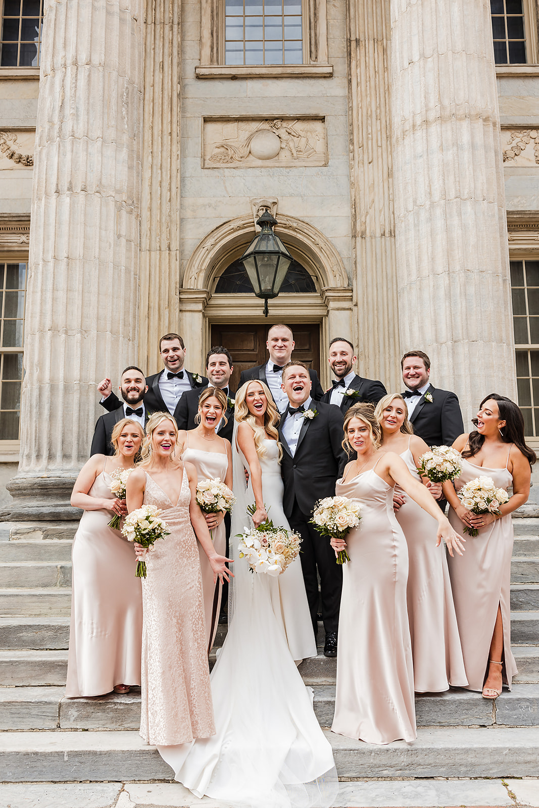 Bridal Party candid photo at First National Bank in Old City Philadelphia at Lucy Wedding 