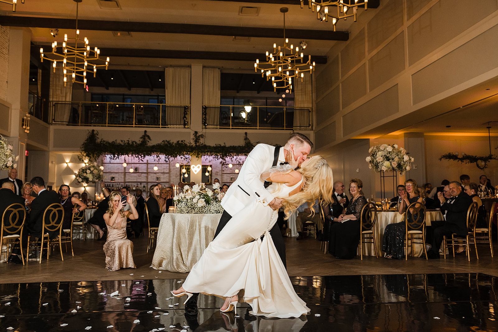 The first dance of the bride and groom at The Lucy by Cescaphe Philadelphia wedding reception