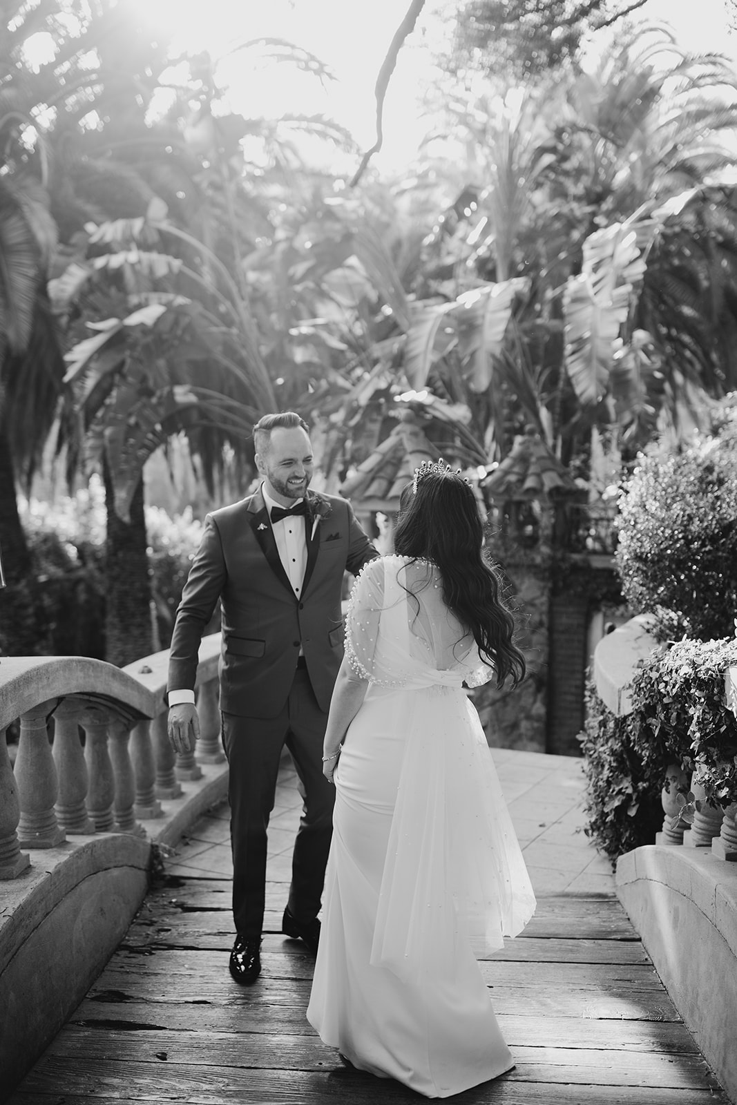 black and white wedding portrait at houdini estate