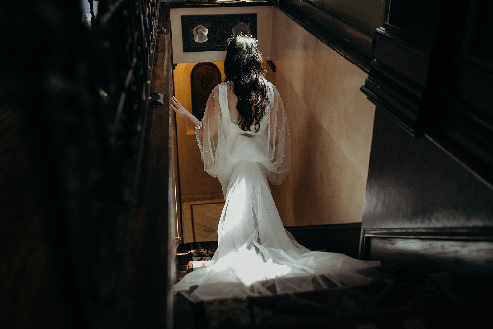 bride walking down stairs at houdini