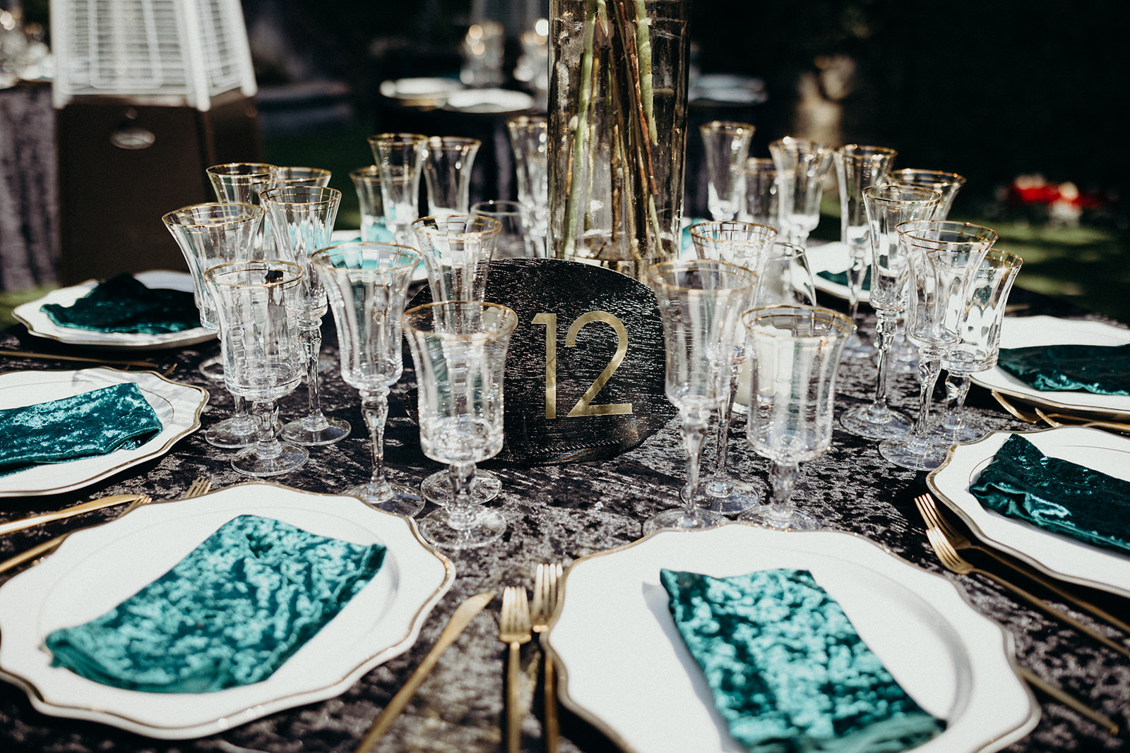 gold and black reception details at houdini estate