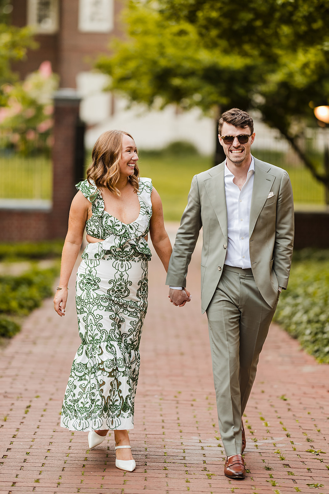 Engagement session sage and green outfits in Philly Old City