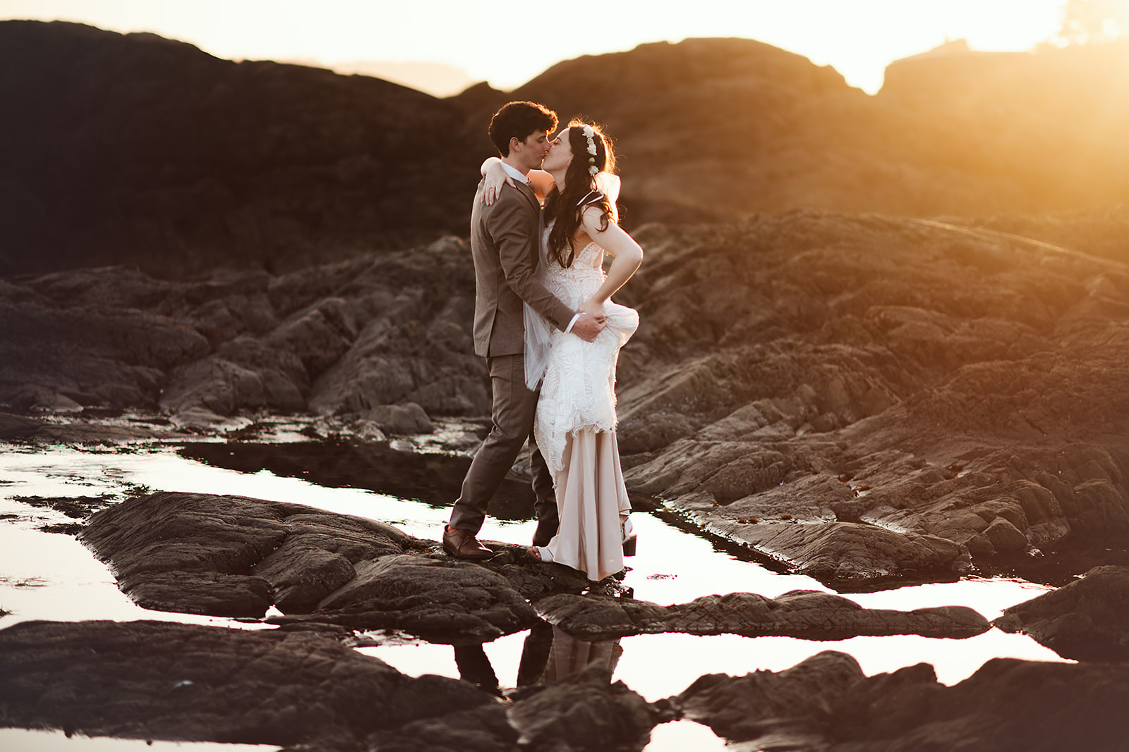 bride and groom sunset 