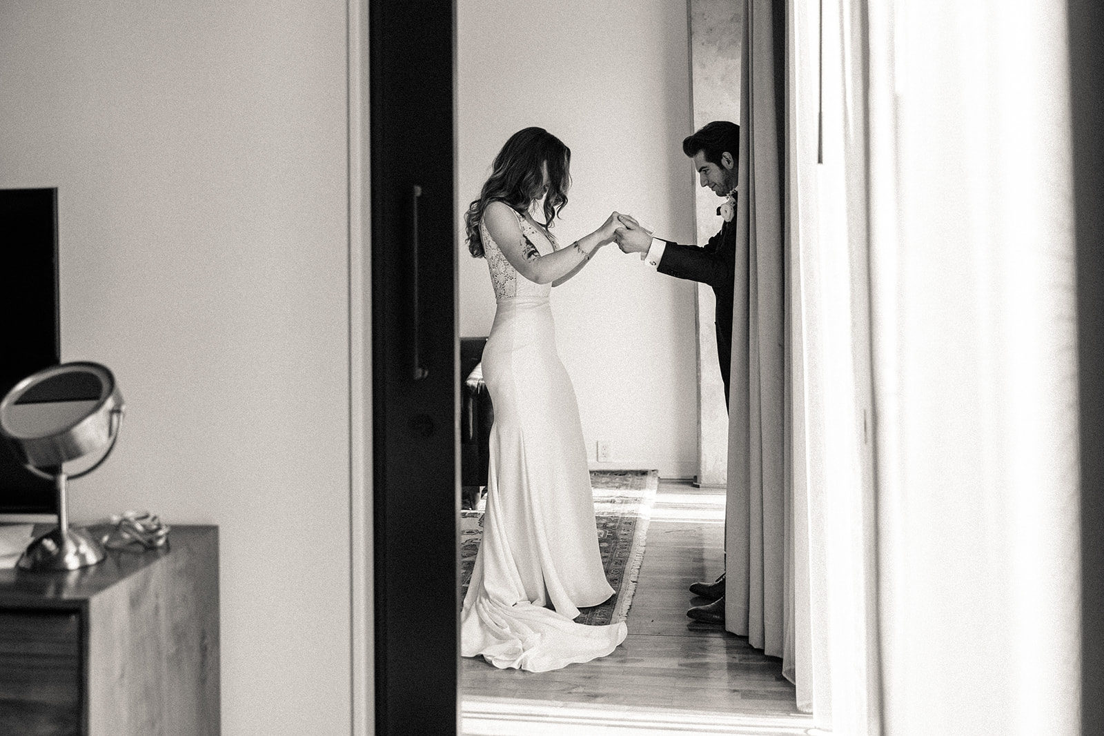 Bride and groom kissing during their first look
