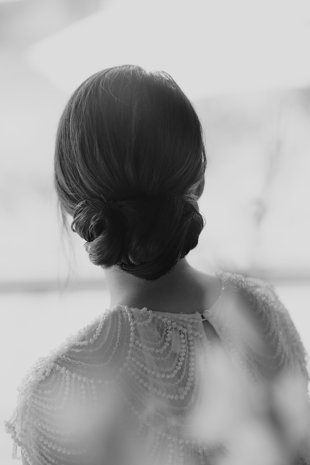 Black and white image of the bride.