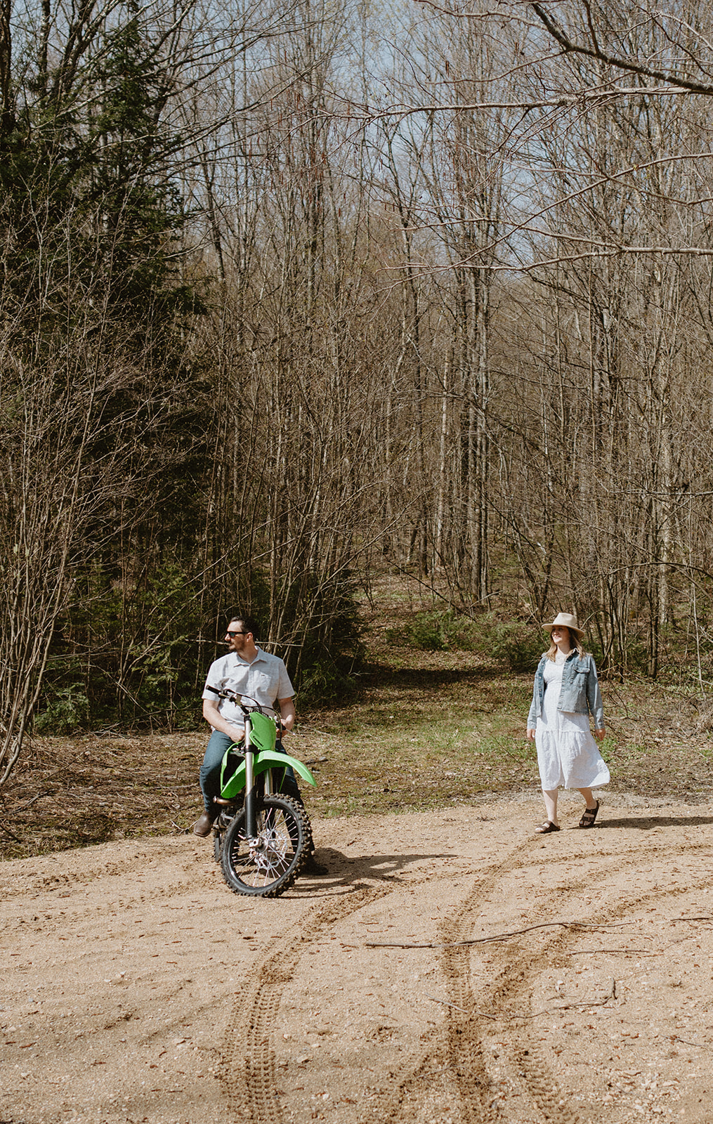 cinematic Quebec dirt bike engagement shoot