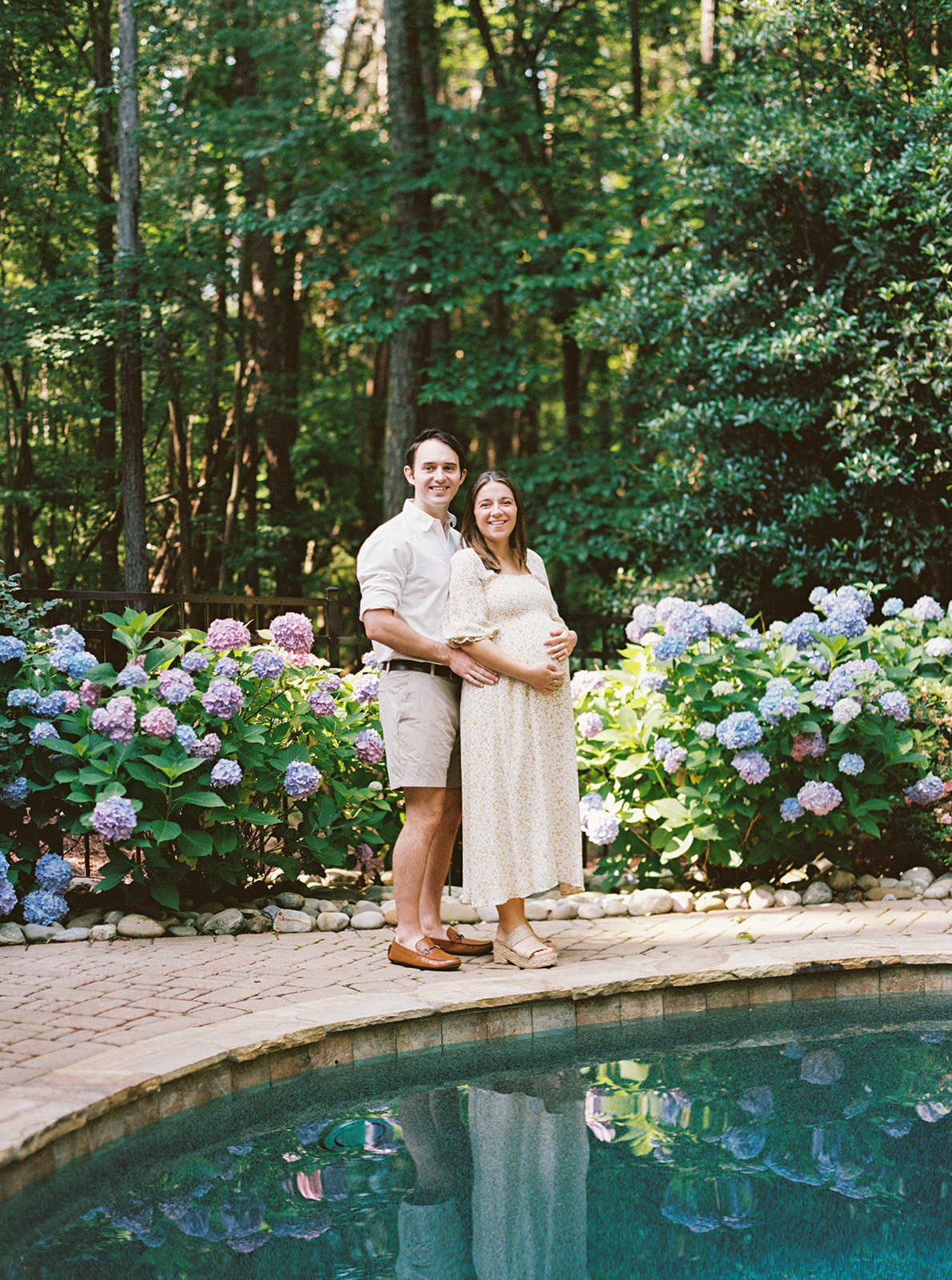 maternity session with hydrangeas in charlotte