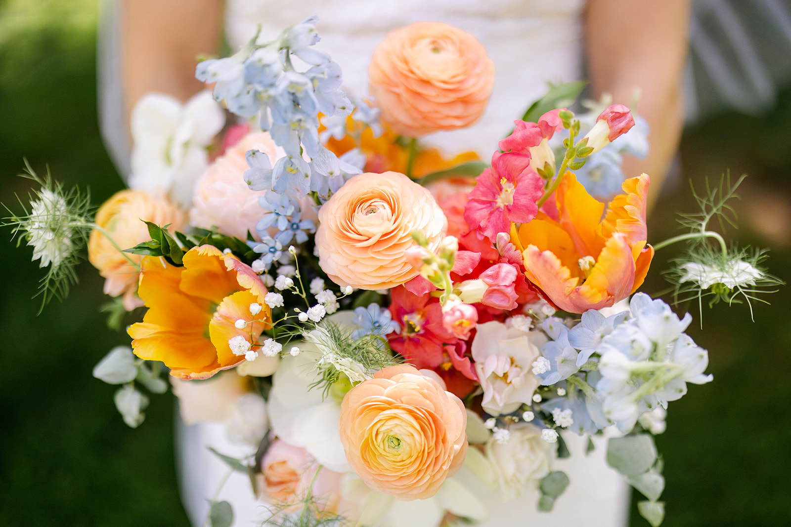 close of up floral bouquet with bright spring whimsical flower
