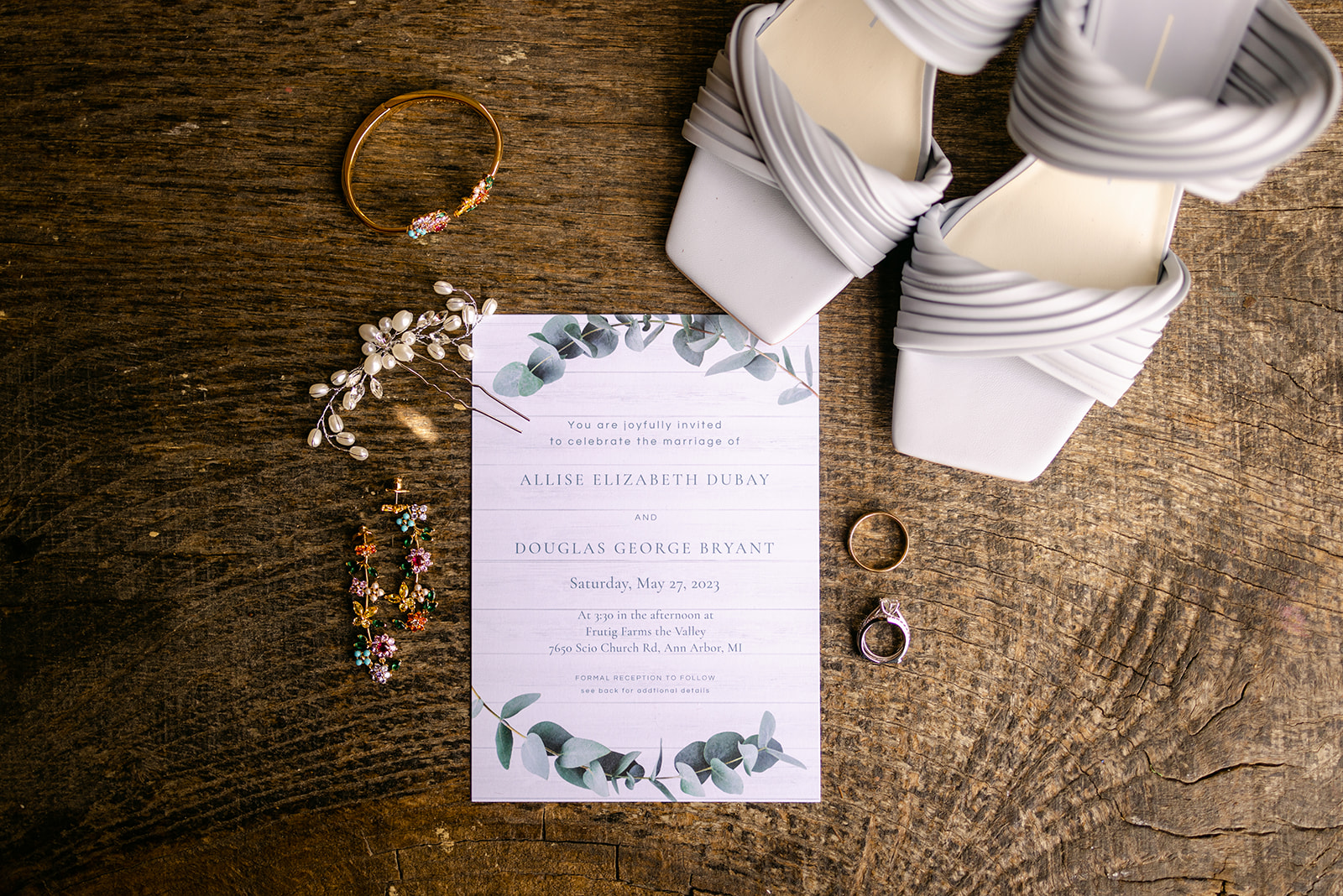 flat lay of bride's details 
