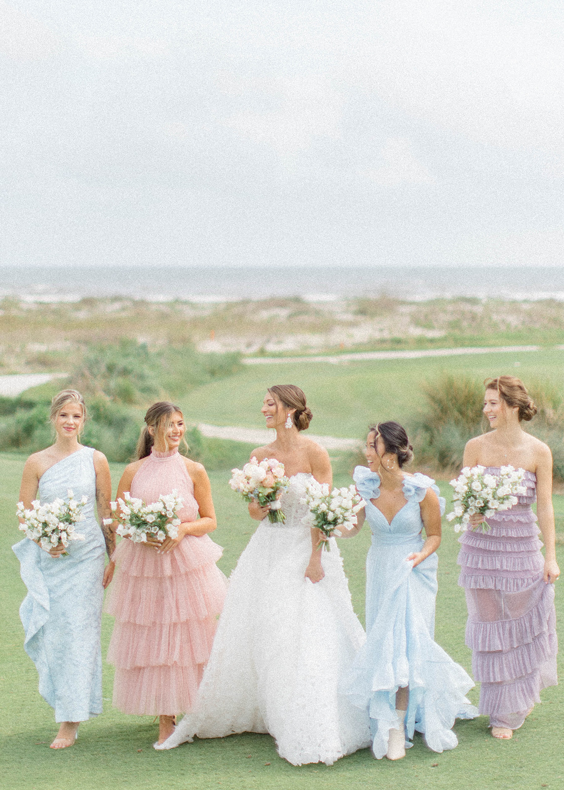 Mix and match pastel colored bridesmaids dresses at Southern wedding in the lowcountry