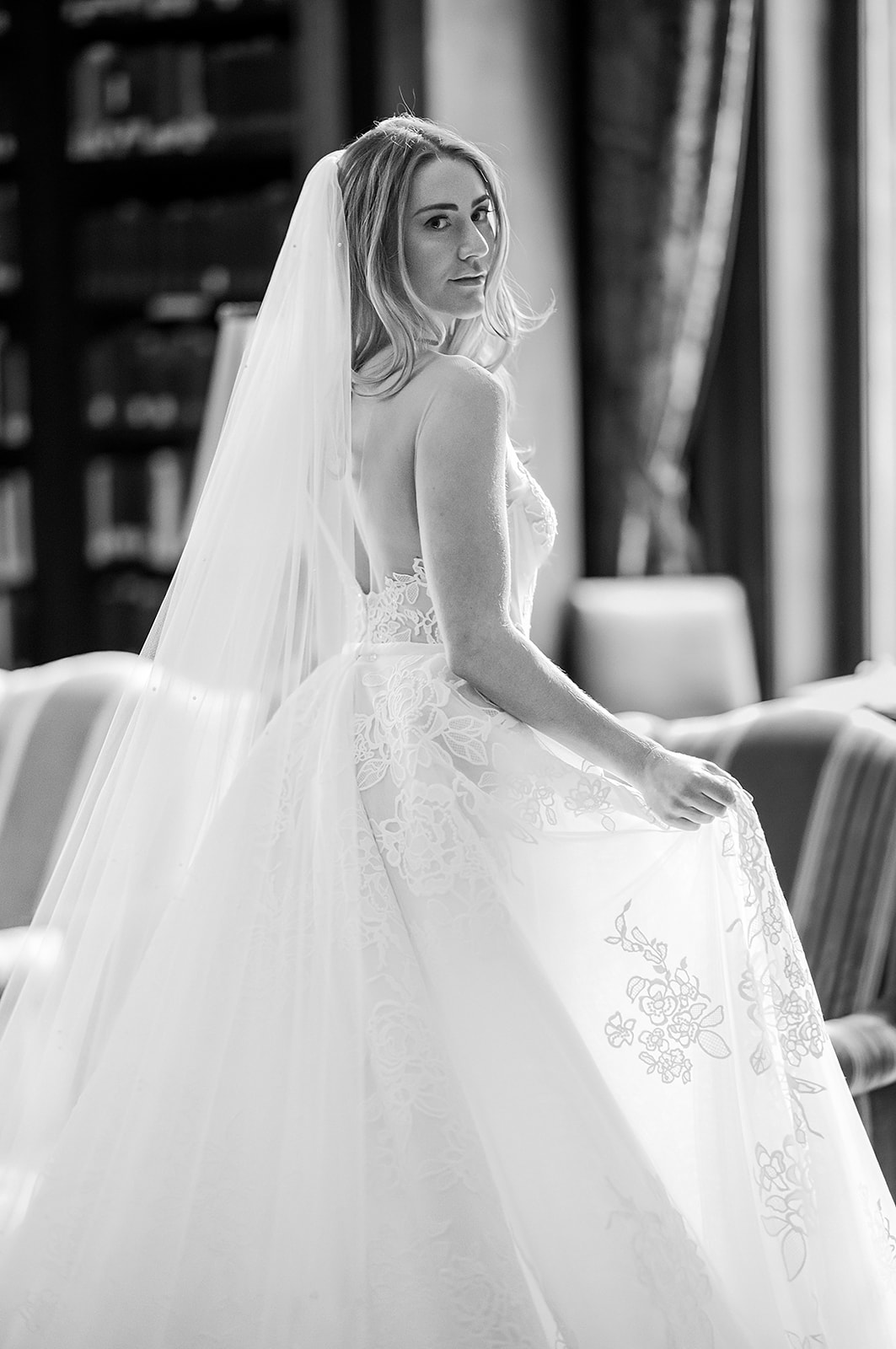 Timeless and elegant Bridal portrait at the Library at Union League in Philadelphia.