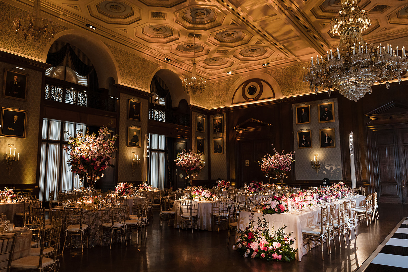 Union League Philadelphia wedding photo of the reception decor with lush florals