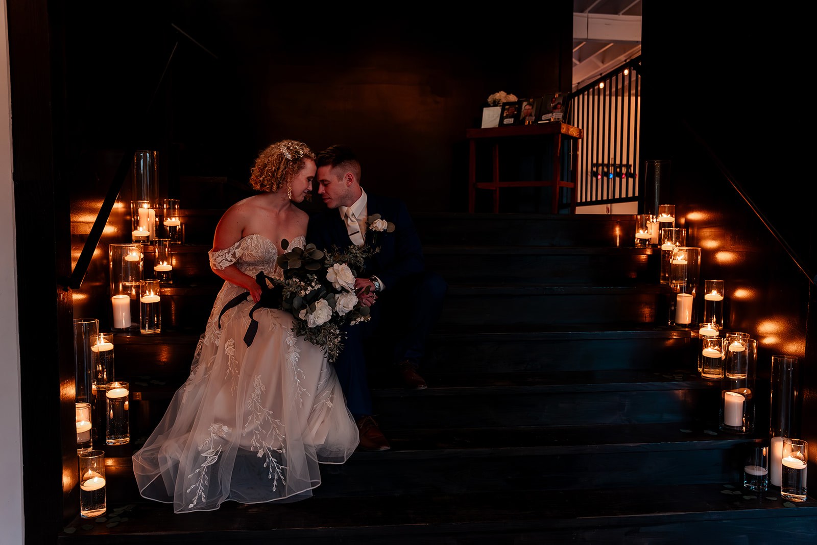 wedding couples photos on stairs at sons and daughters venue