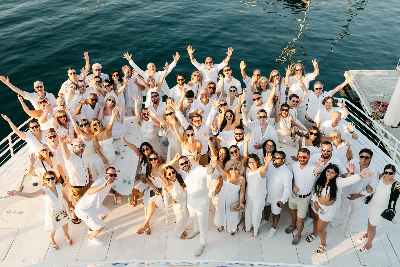 Family Rehearsal dinner on a luxury yacht in cabo bay in Cabo San Lucas Mexico