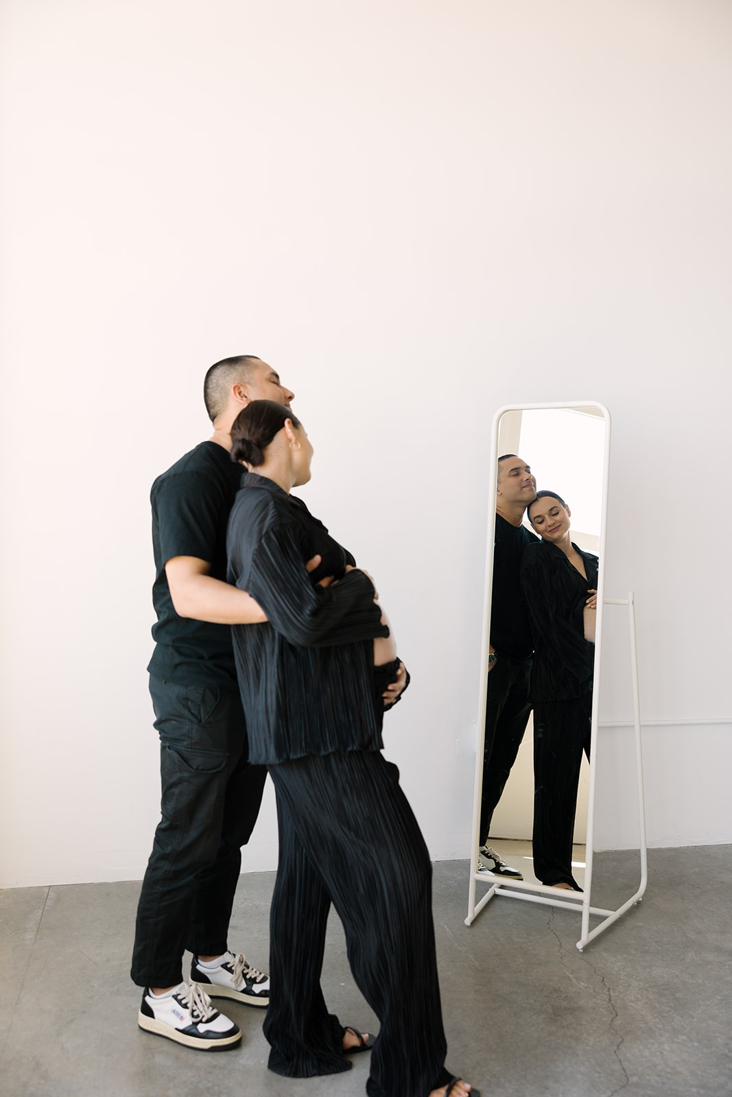 Couple's All Black Outfit Oregon Studio Maternity Session