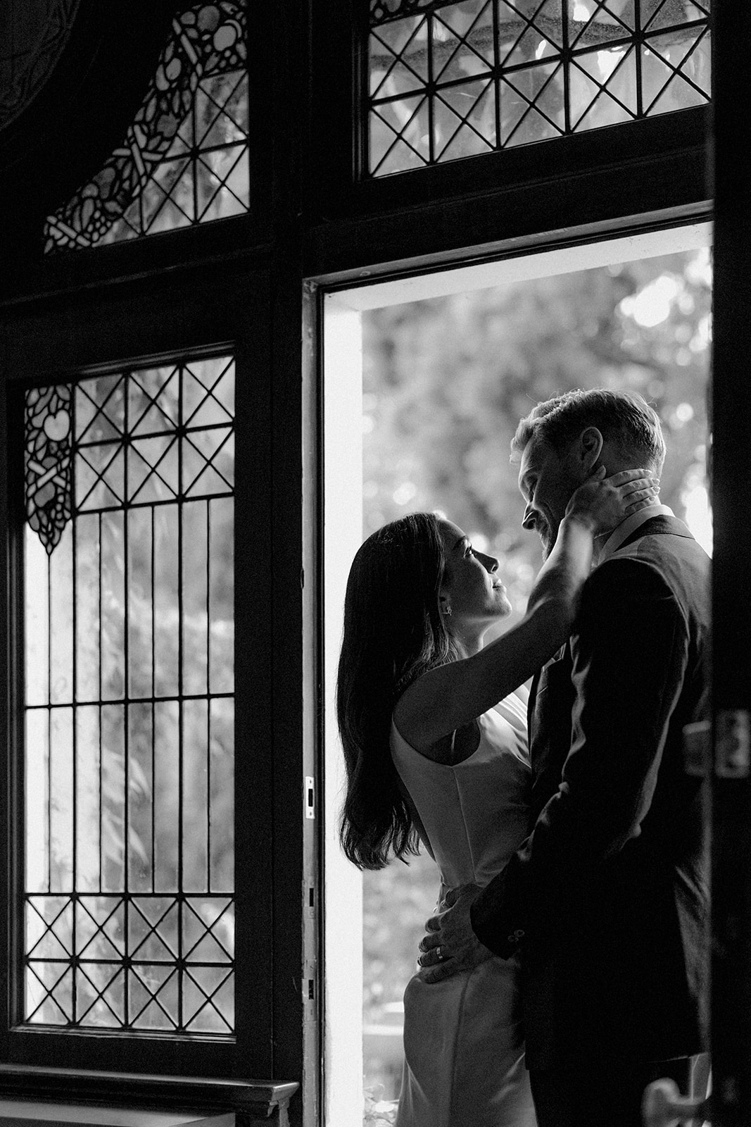 Vancouver wedding photographer captures photos of couple having their first look at Hycroft wedding