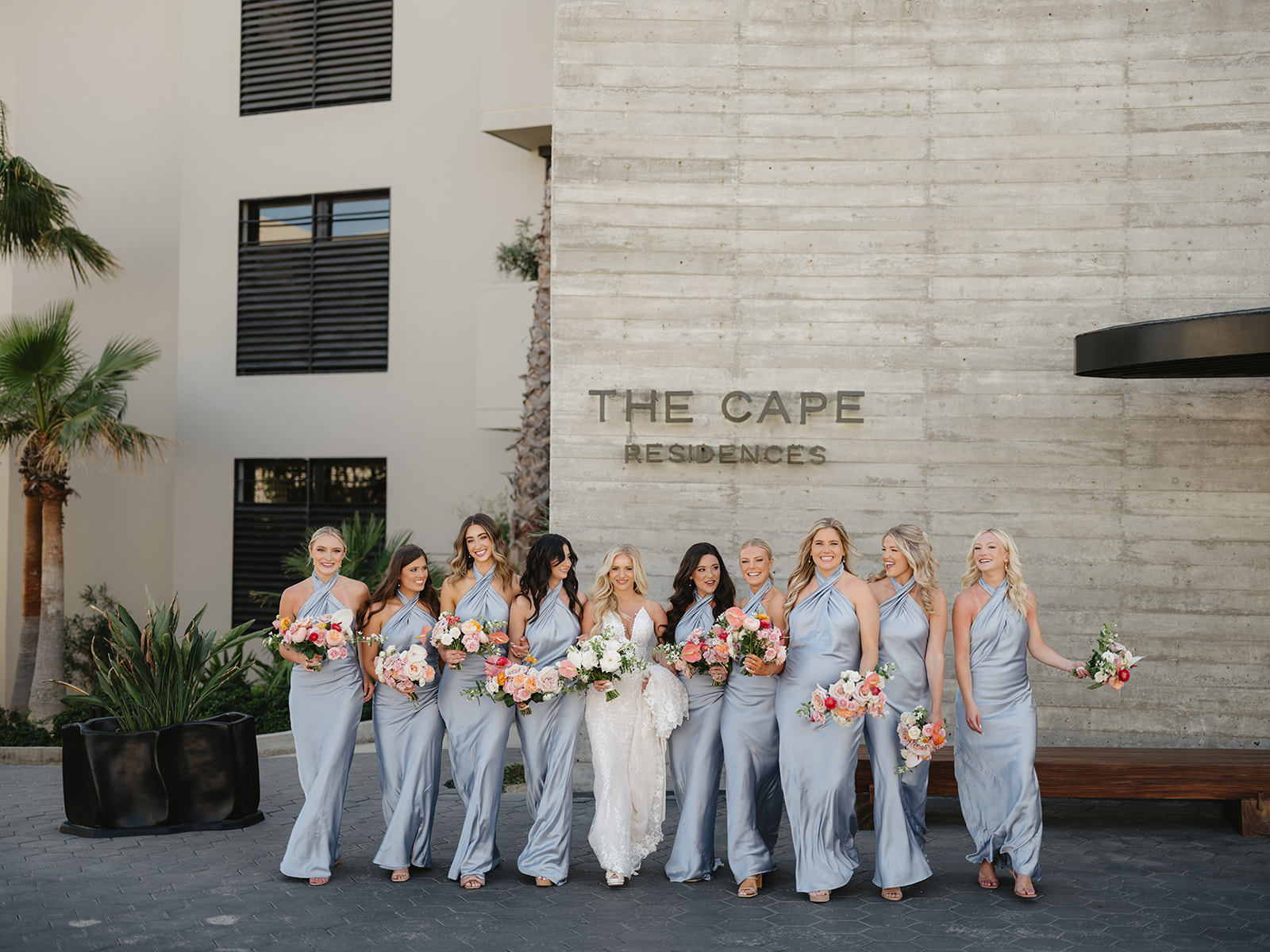 bridesmaids at the cape hotel in cabo san lucas for a real wedding day