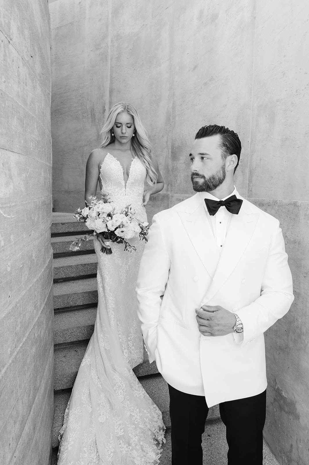 classic vogue inspired bride and groom in mexico