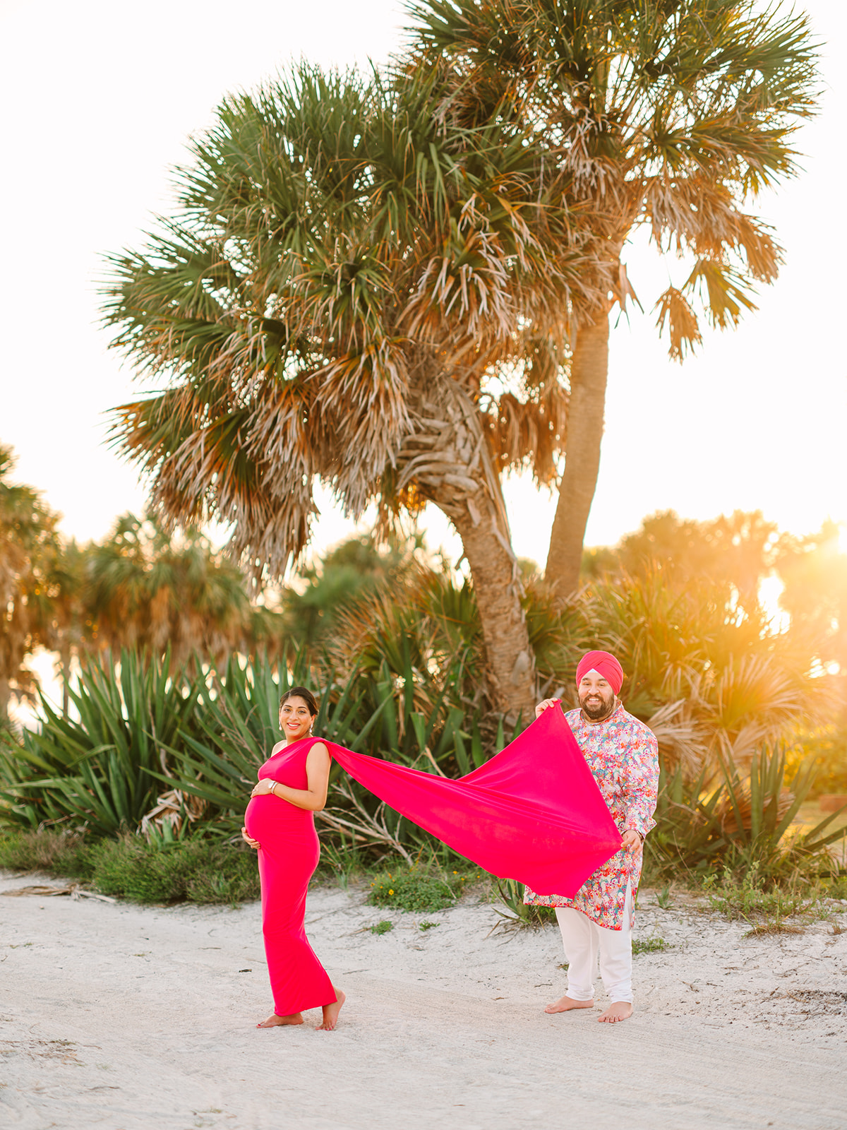 fort desoto maternity session very vivid modern Indian clothes that reflect personalities brightness of St pete beach