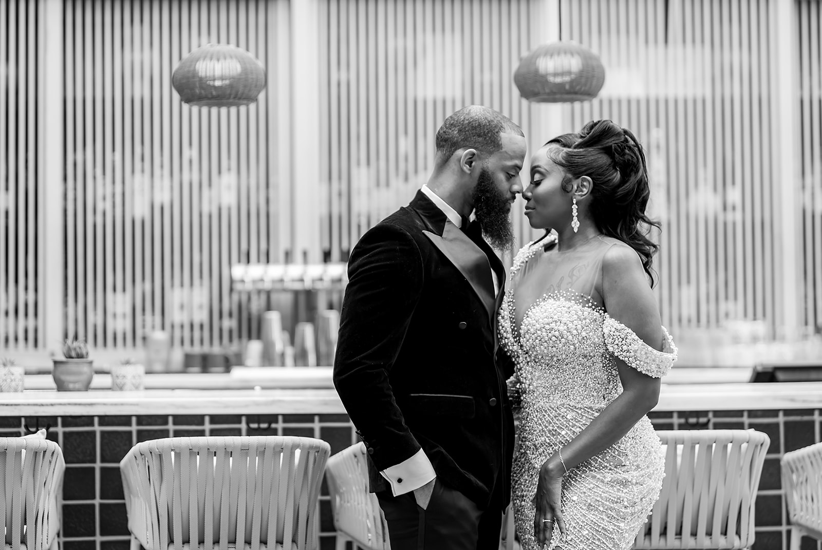 Black & white wedding day first look  couple's portraits at the Kimpton Sylvan Hotel in Atlanta with JGraced Photography