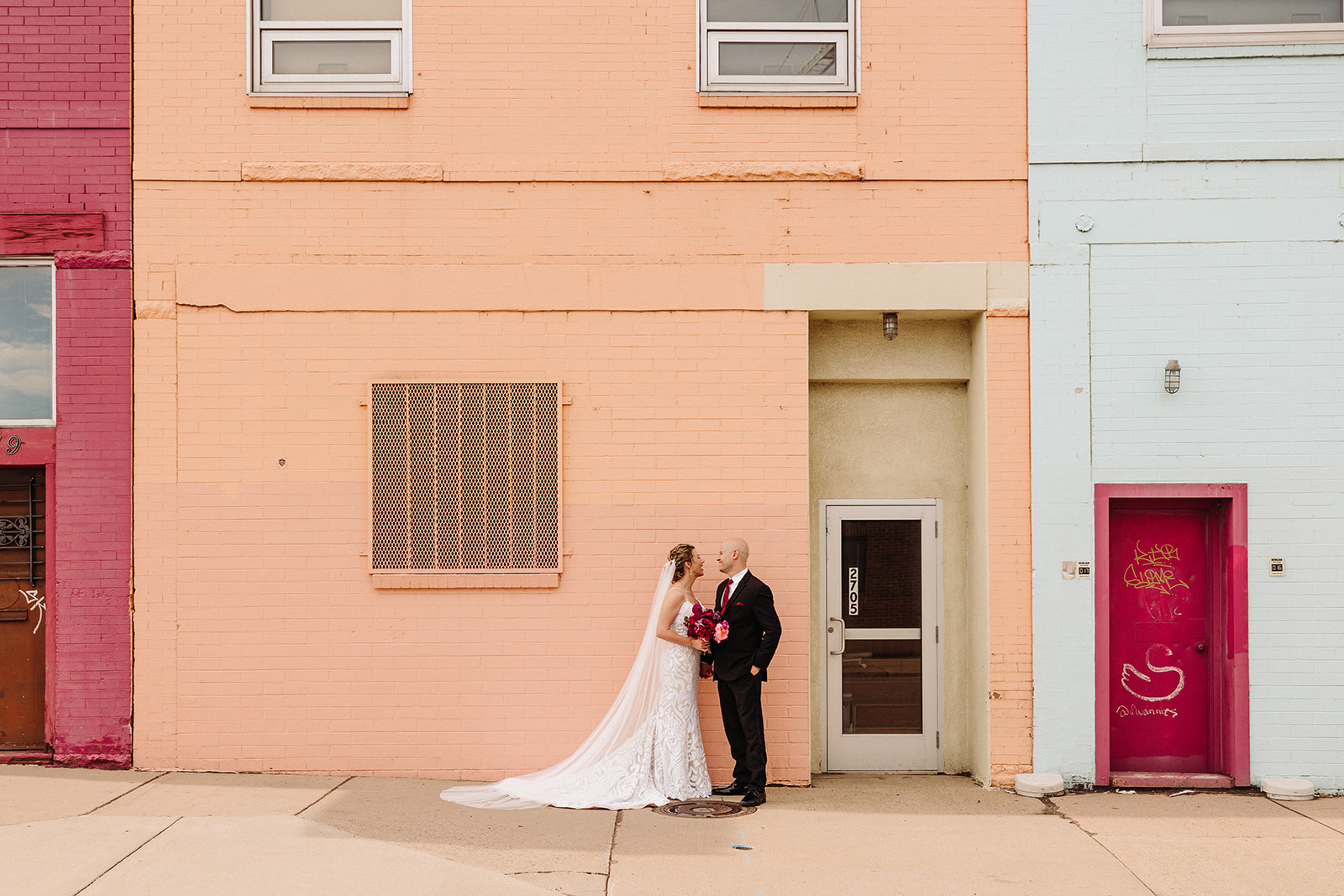 Colorful wedding portraits in downtown Denver.