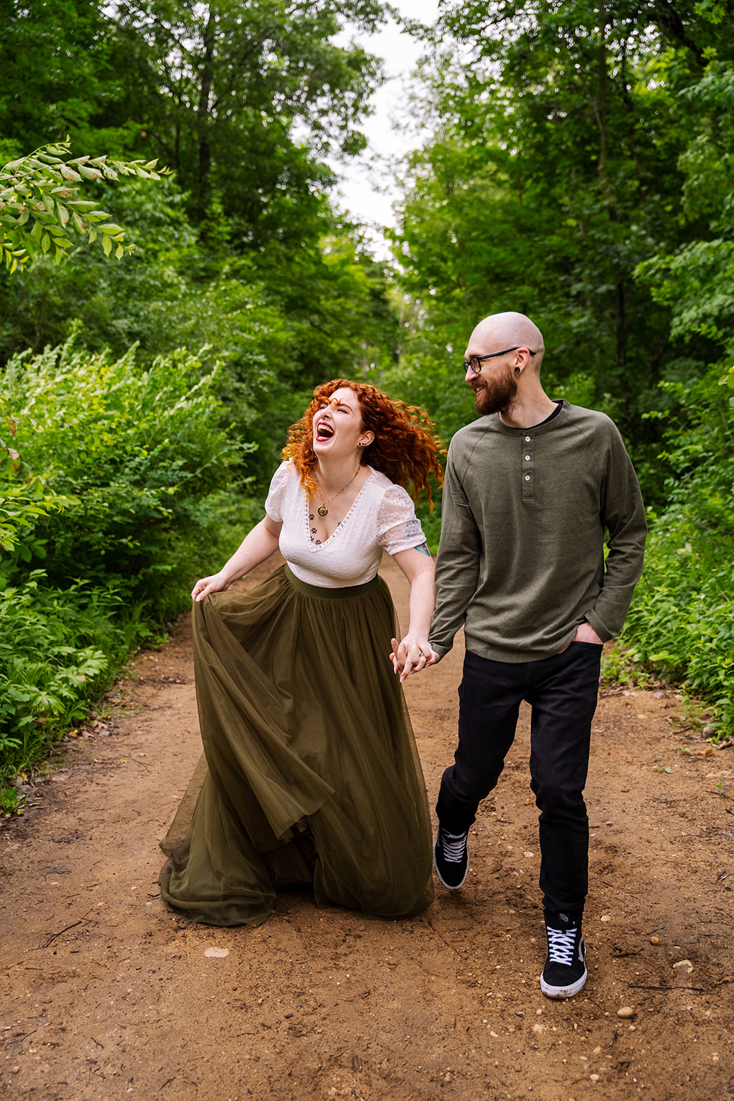 Fun candid photo during an engagement session in Waukesha Wisconsin
