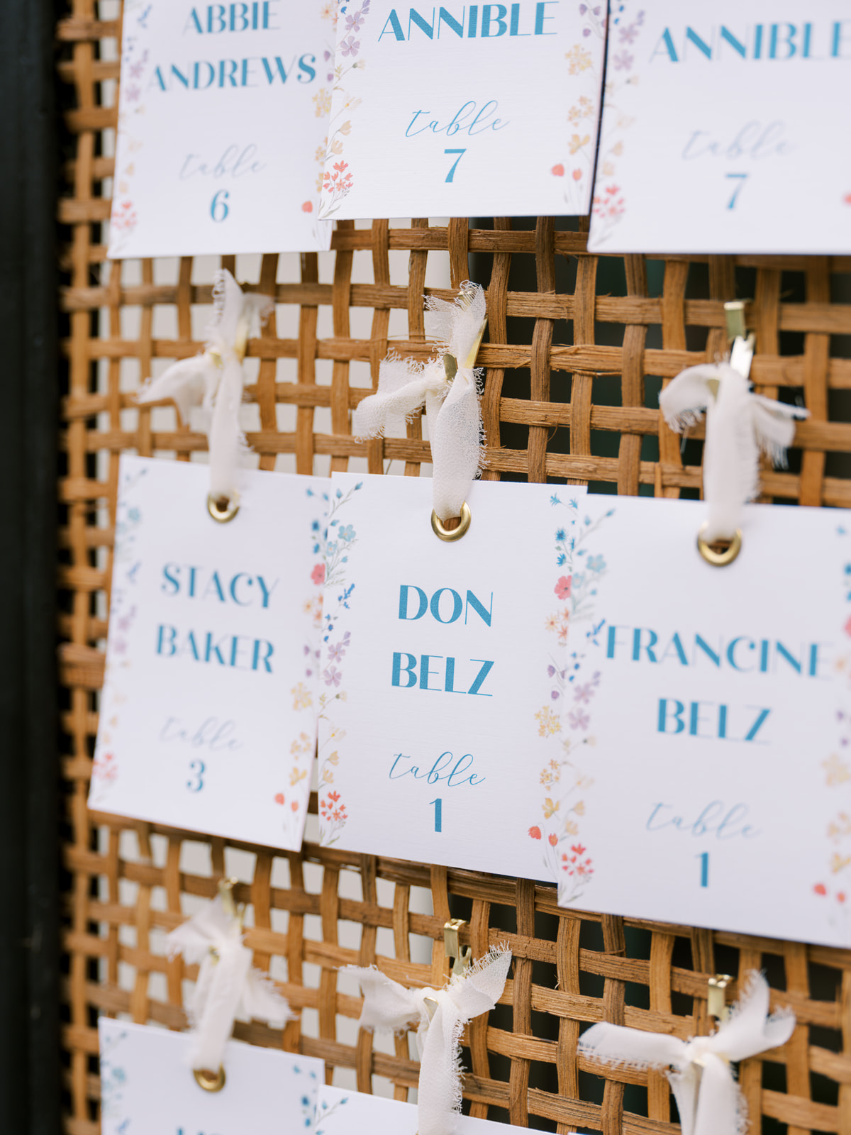 Orchid House Winery wedding seating chart display