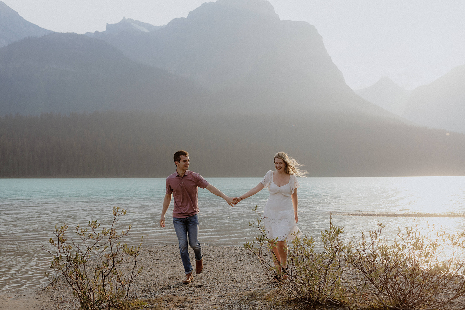 a couple in Banff during their Engagement Photos