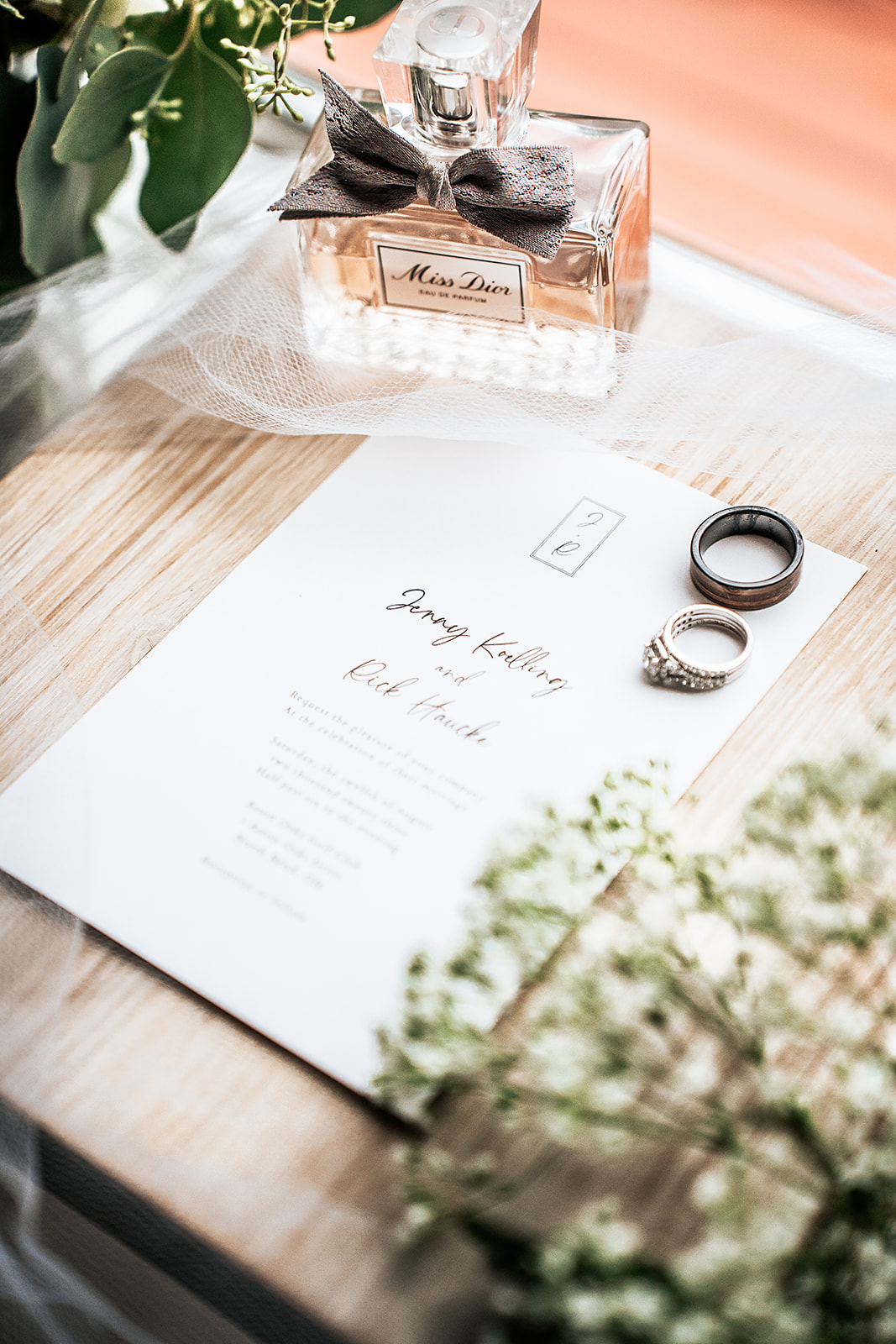 Elegant wedding invitation and rings