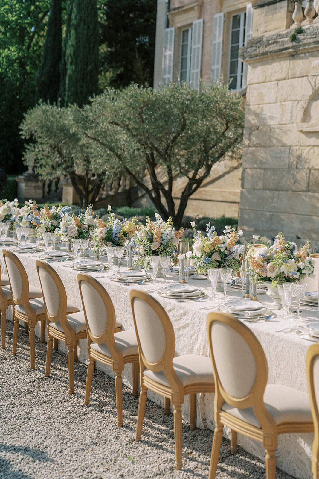 Outdoor destination wedding reception at Chateau Martinay