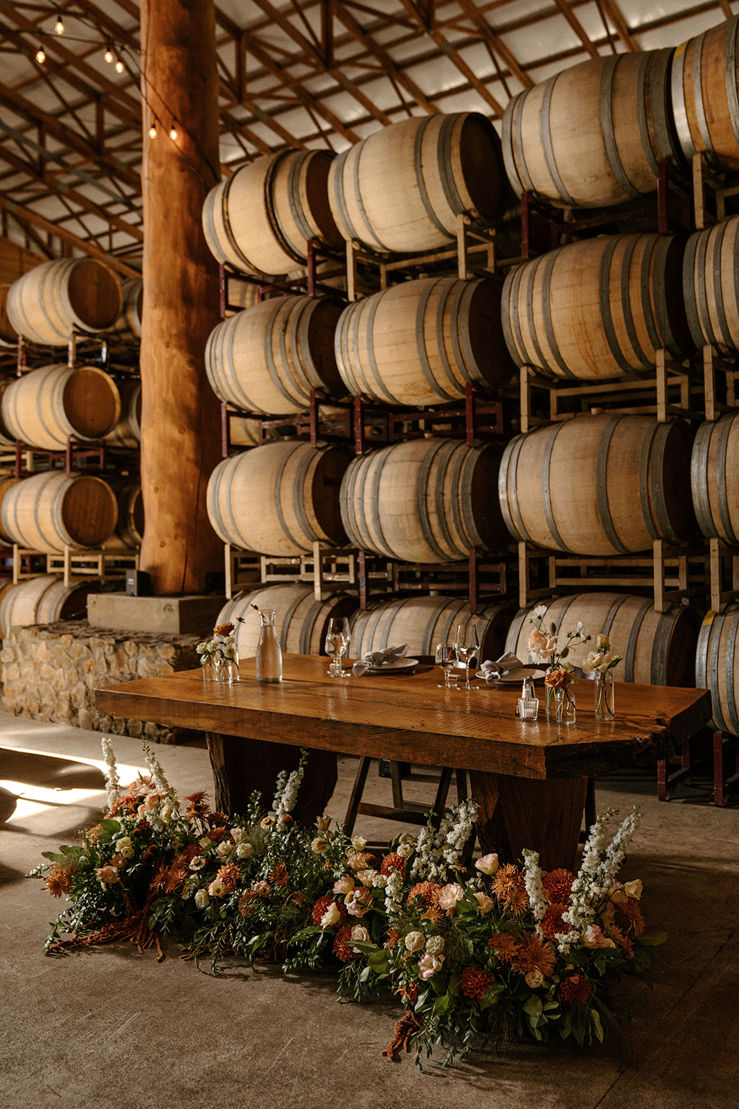 Elegant winery wedding with warm blush tones at Maysara Winery in Oregon