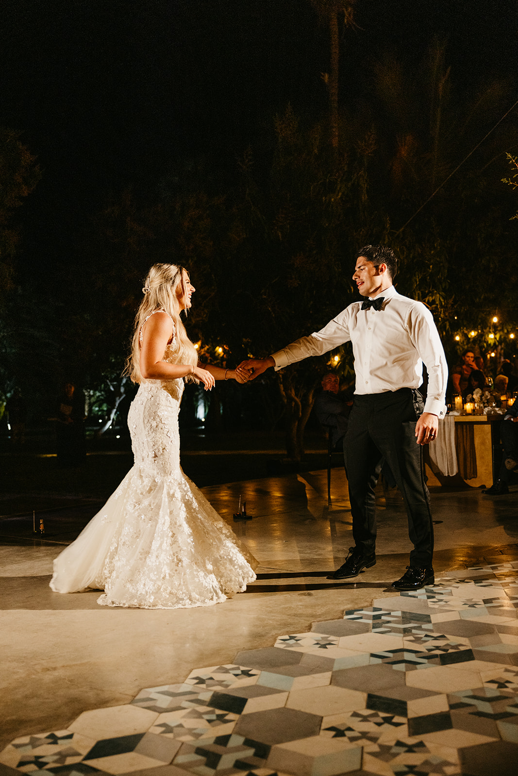 Bride and groom's first dance at their reception at Acre Resort Cabo
