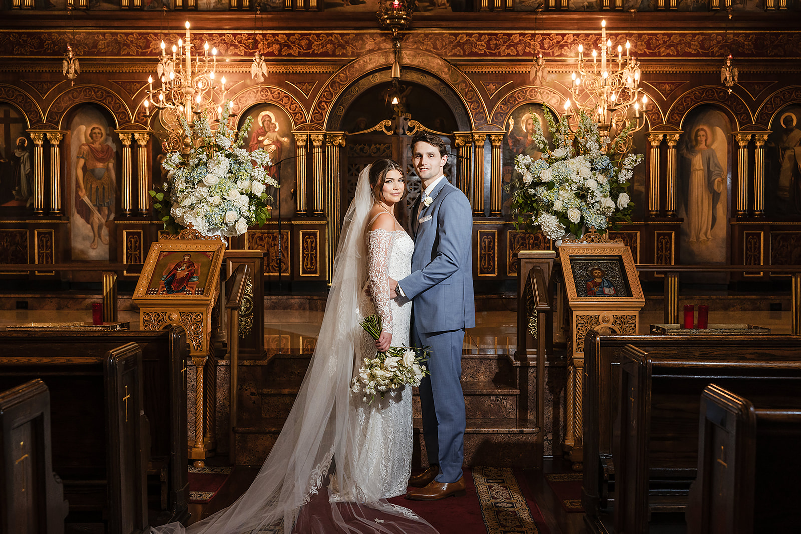 Bride and groom editorial and modern photography at St. George Greek Orthodox Cathedral