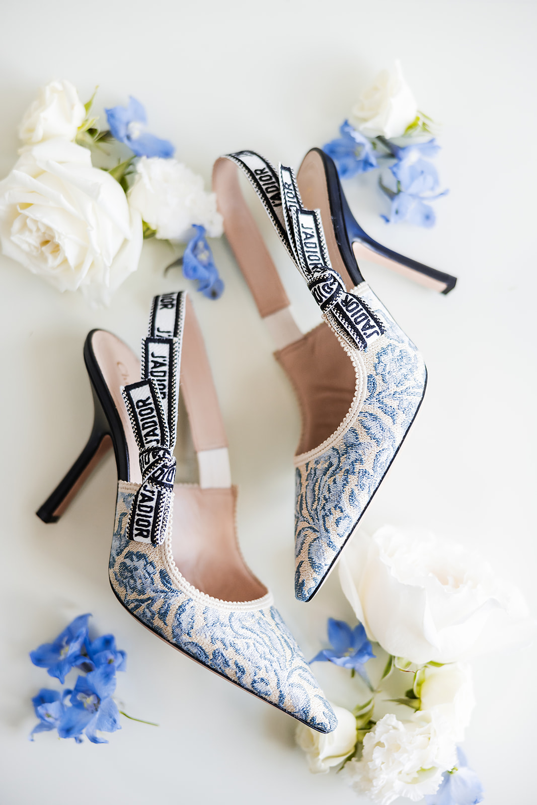 DiorJ'ADIOR SLINGBACK PUMP in blue and white with black heel bridal