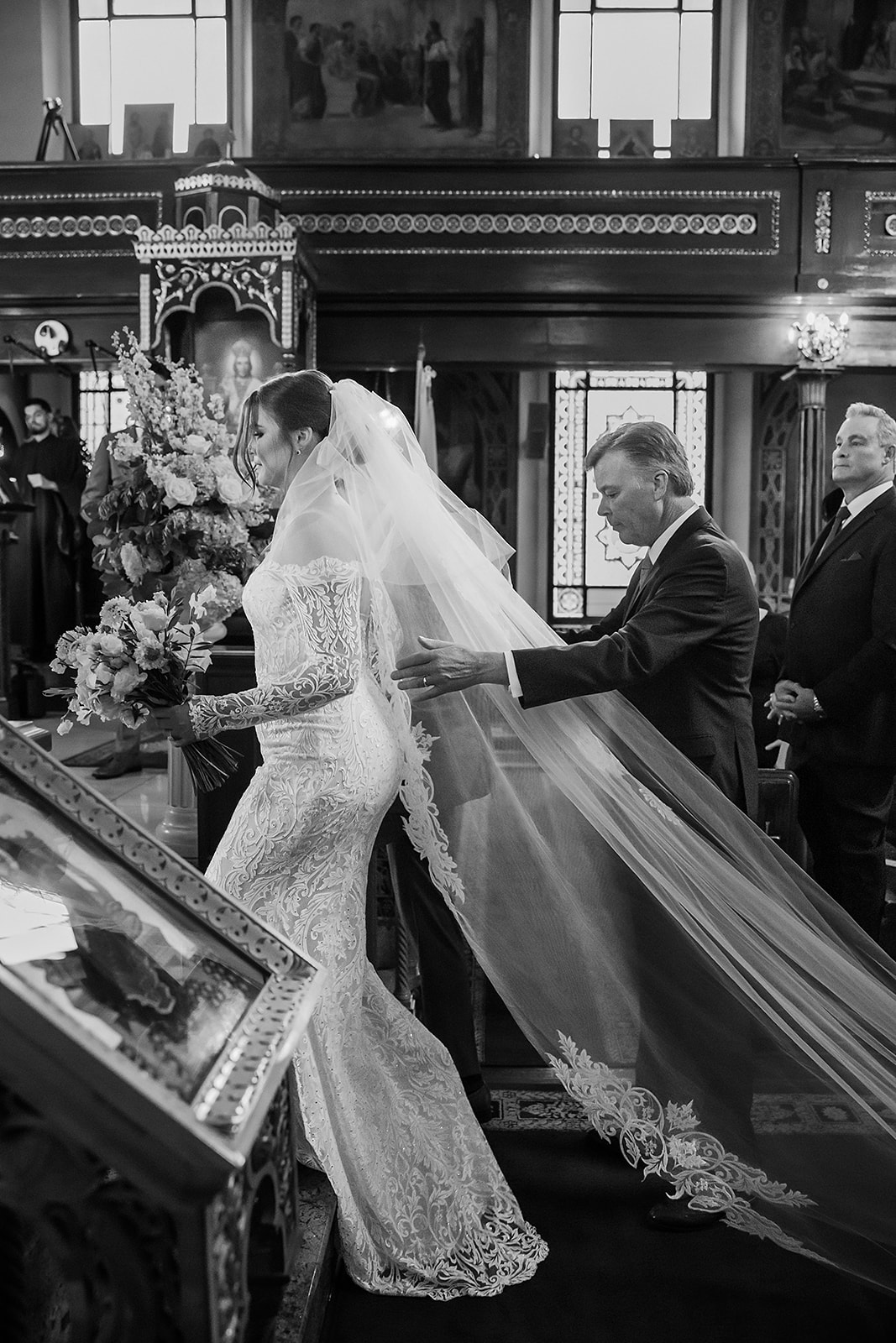 St. George Greek Orthodox Cathedral black and white wedding ceremony photo 