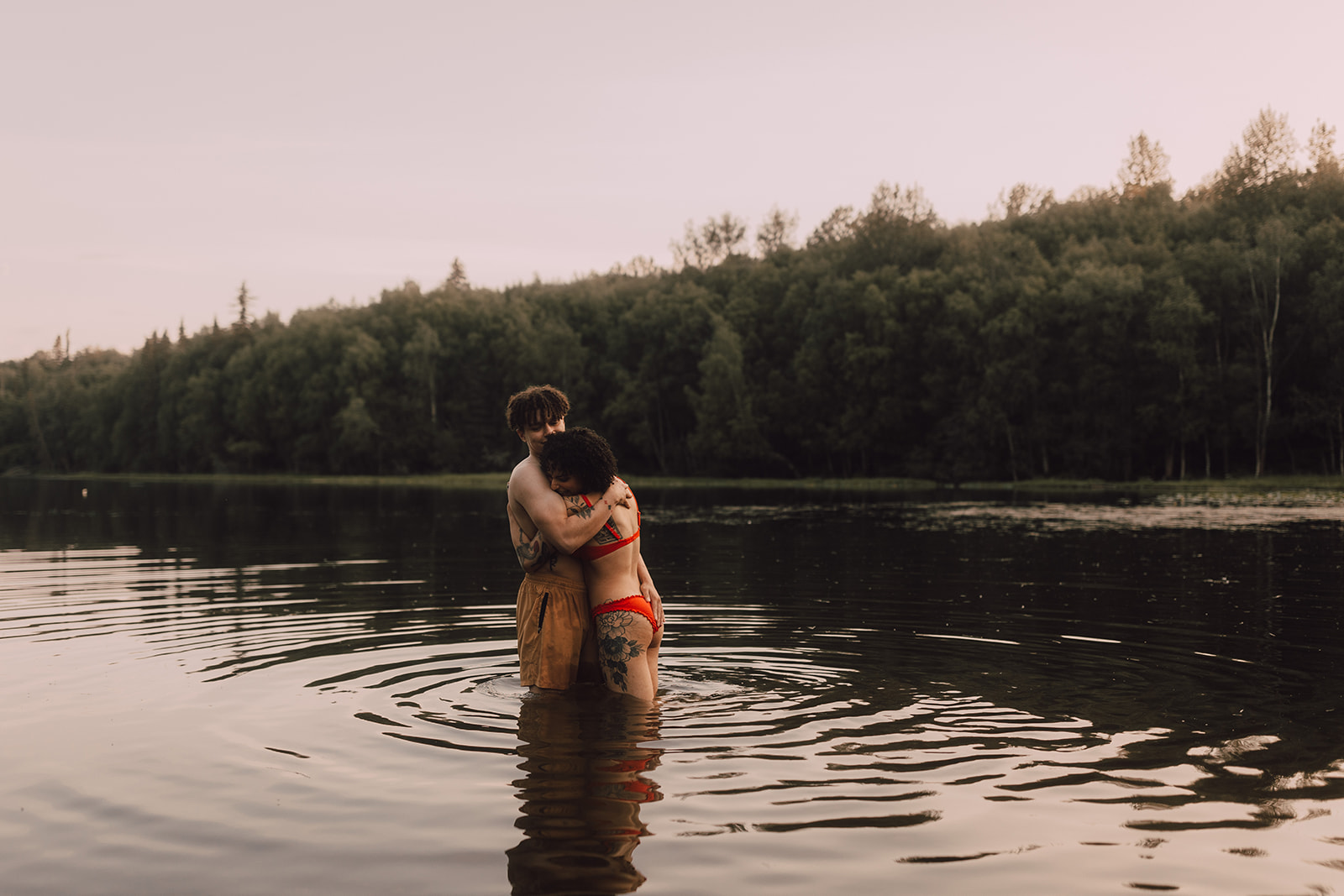 playful fun lake couples session in Anchorage, Alaska