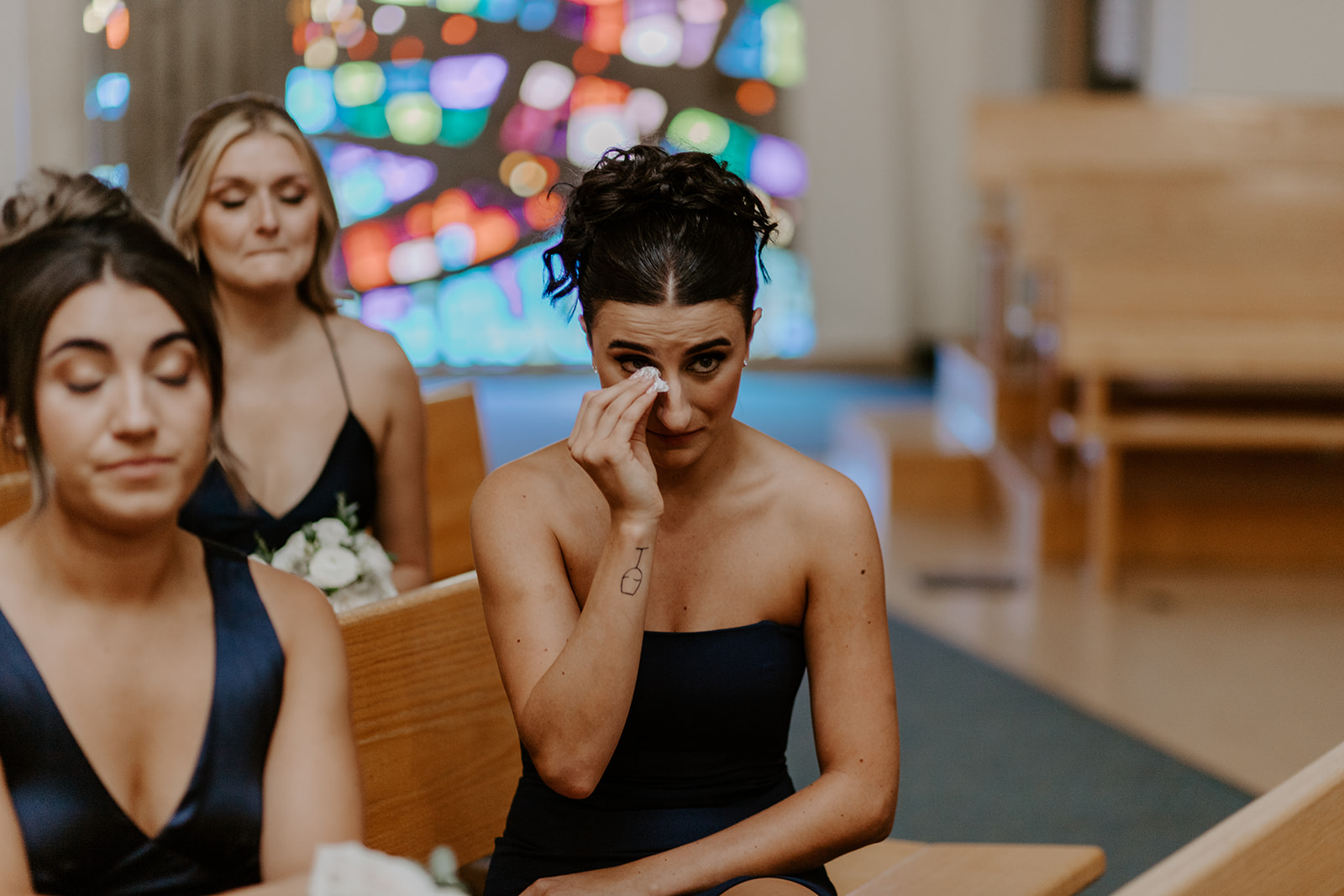 Bridesmaids Crying St. Luke's Church Wedding Calgary