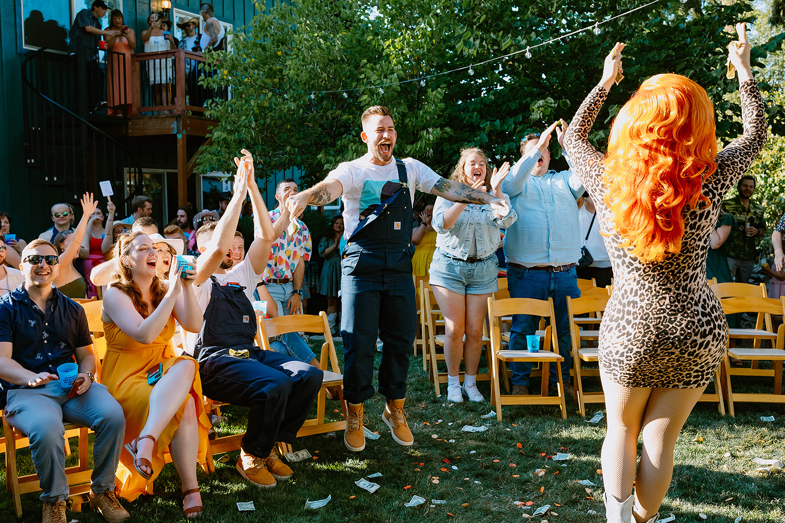 Oregon backyard wedding reception drag show