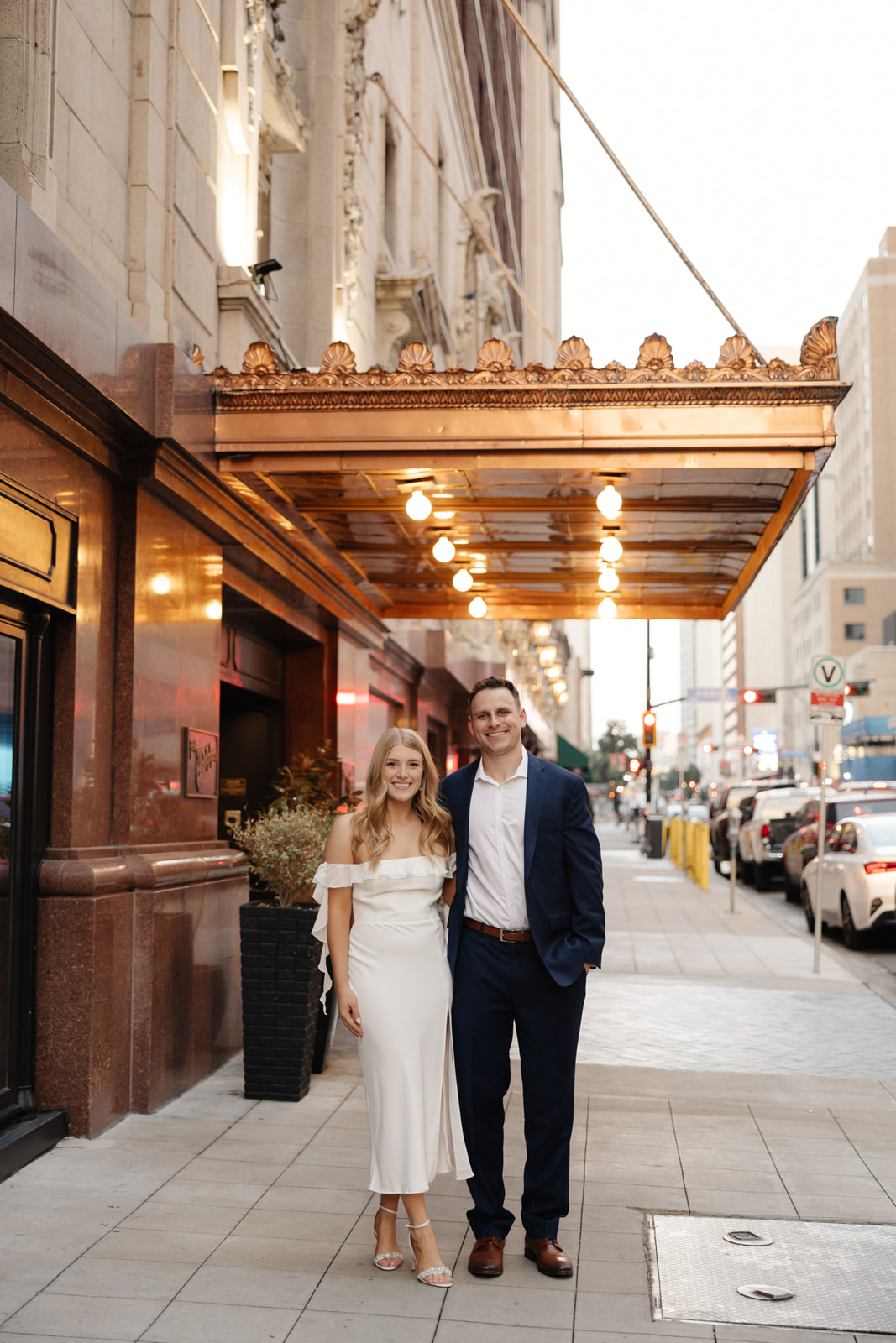 Timeless elegant downtown engagements at the Adolphus Hotel in Dallas Texas.