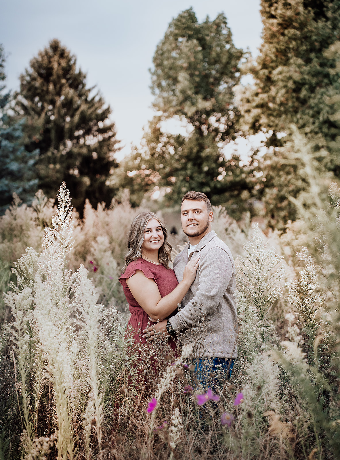 Couple posing in Wildflowers in the fall Cox Arboretum Dayton Ohio