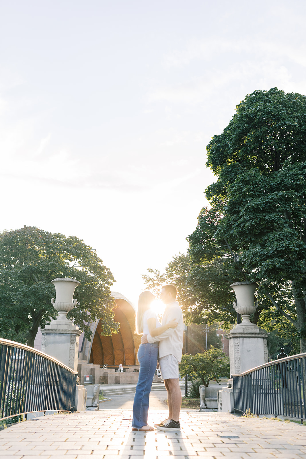 sunrise engagement photo with boston couple in the park