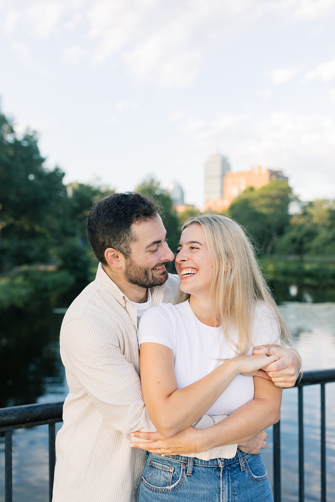 sunrise engagement photo with boston couple in the park