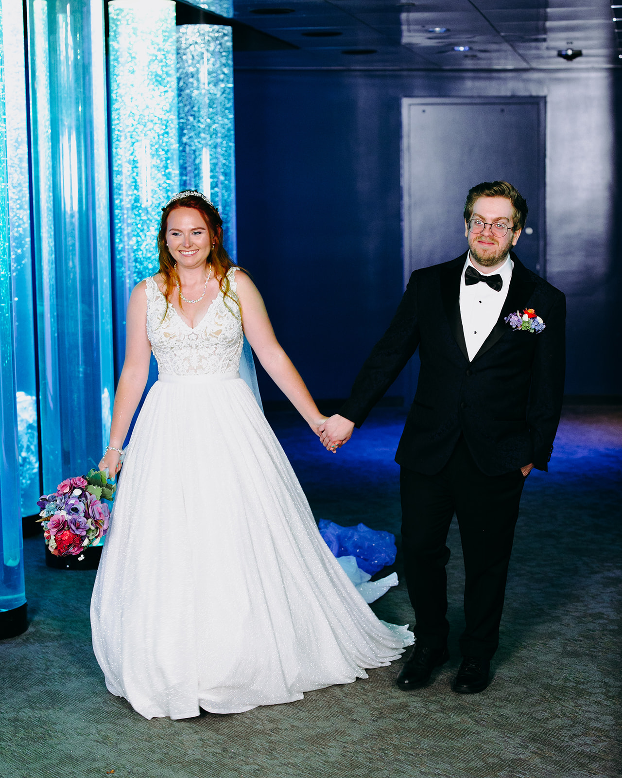 bride and groom portraits at the national aquarium in Baltimore 